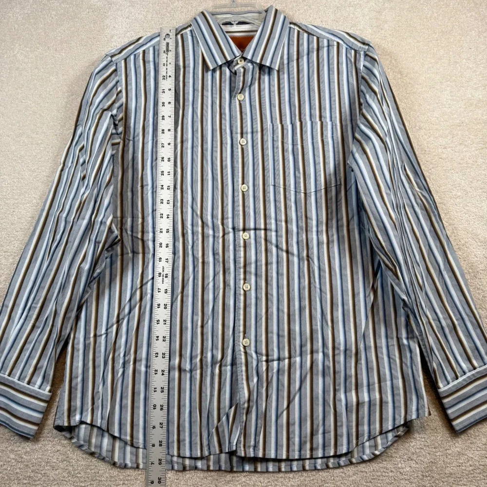Tommy Bahama Button Down Shirt Mens Large Blue Brown Striped Long Sleeve Cotton‎